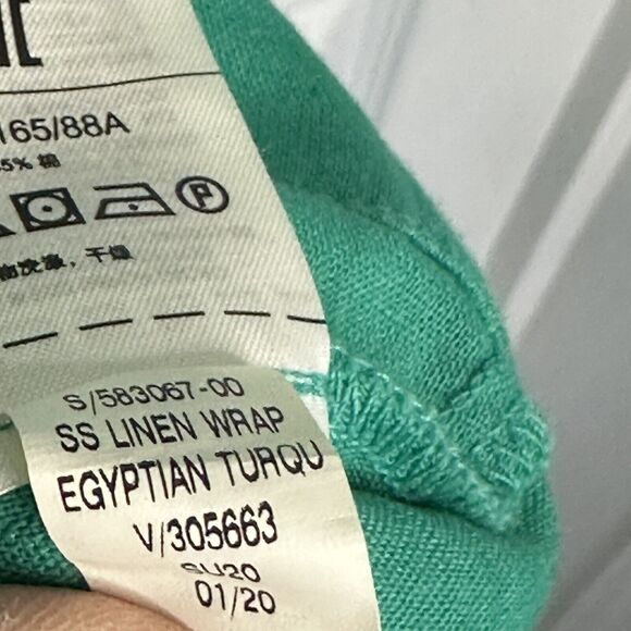 Gap Womens Size 6 Turquoise Linen Cotton Wrap Midi Dress Short Sleeve New - Picture 8 of 10